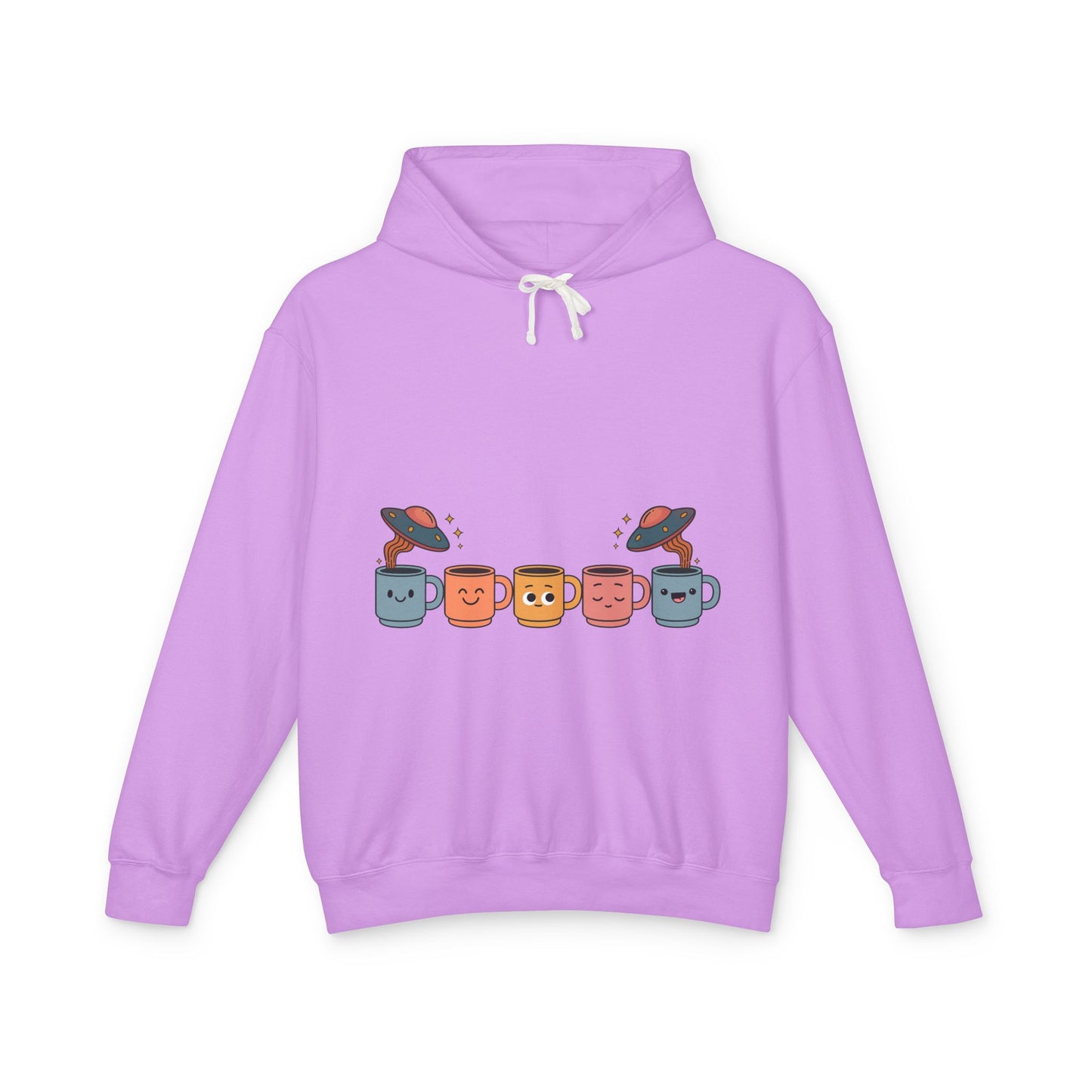 Quirky UFO Coffee Cup Lover's Hoodie, Unisex Lightweight Hooded Sweatshirt for Coffee Enthusiasts, Unique Coffee Shop Merch